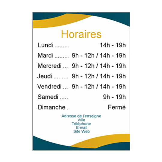 Panneau personnalisé horaires de présence